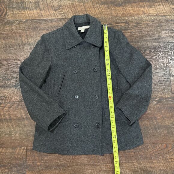 J Crew Pea Coat Jacket Charcoal Gray Wool Double Breasted Pockets Size Small - Picture 5 of 10